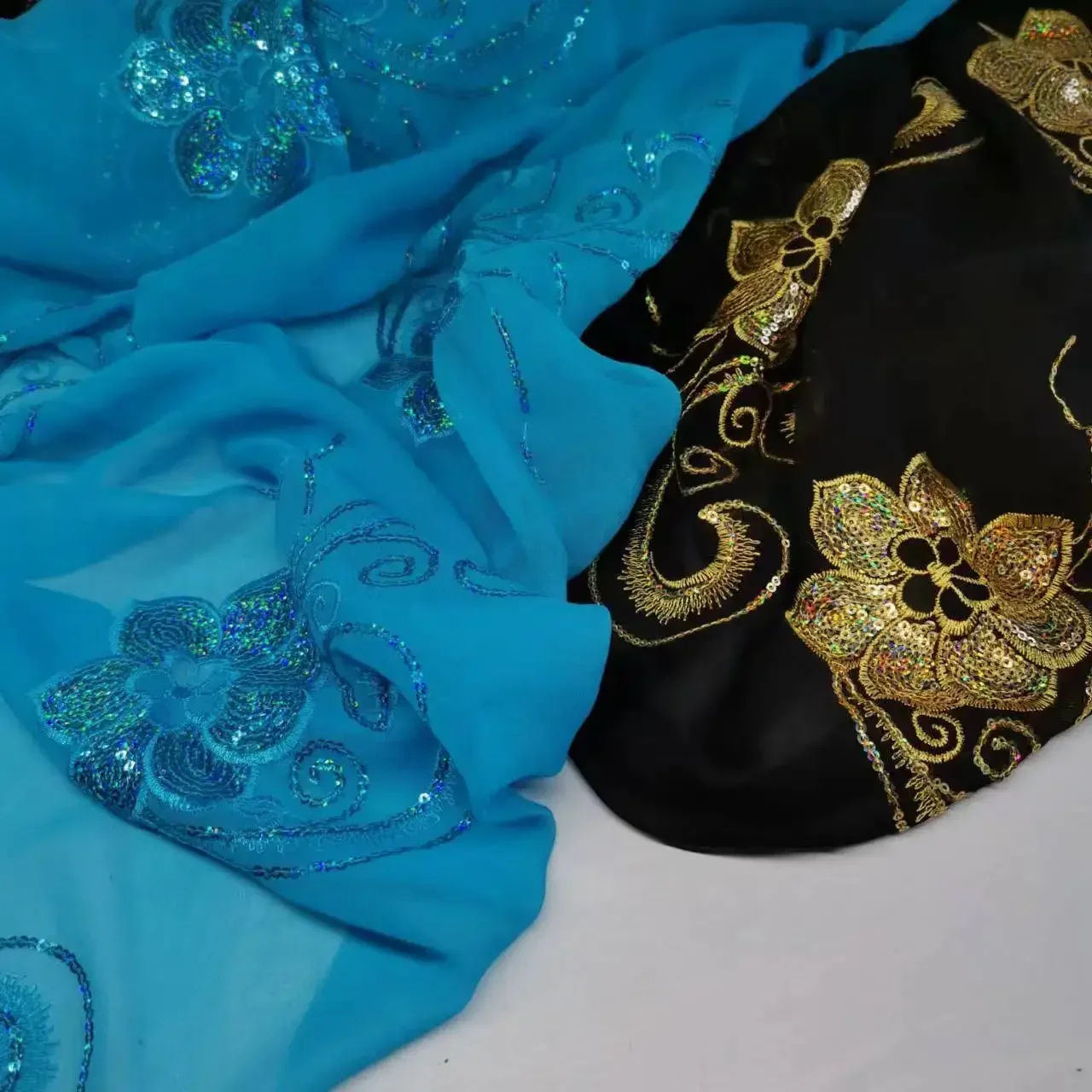 

100% Silk Georgette Fabric Tissue with Embroidery Sequins Scarf Saree Decoration Dress Material