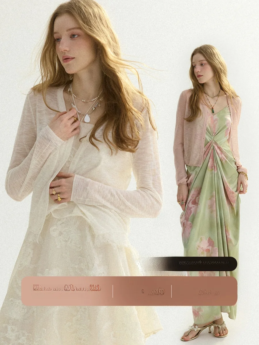 

Retro Style Long Sleeve V-Neck Open Cardigan Pink Versatile Top Simple Outerwear Women Summer Fashion Soft Knitted Sweater