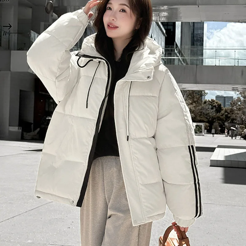 2025 New Thick Protection Against Cold Overcoat Fashion Women Cotton Jacket Winter Warm Hooded Stripes Women Cotton Jacket