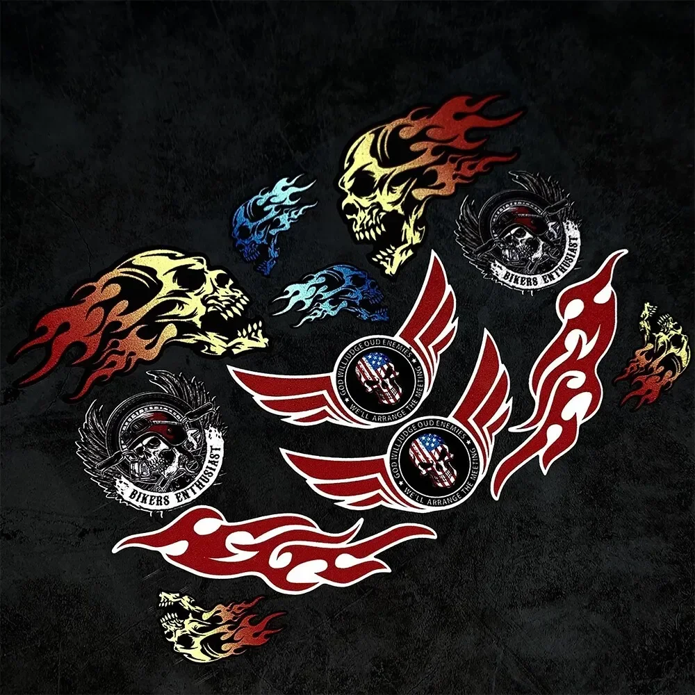 1 комплект байкерской наклейки с пламенным черепом — съемная декоративная наклейка, Rebel Vibe для мотоциклов, ноутбуков и скейтбордов