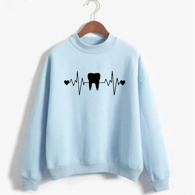 Dentist heartbeat Print Woman Sweatshirt Sweet Korean O-neck Knitted Pullover Thick Autumn Winter Candy Color Women Clothes