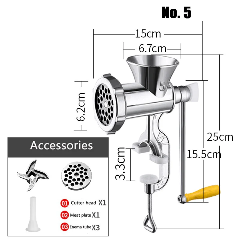 Manual Meat Grinder Silver Aluminum Alloy Powerful Home Sausage Kitchen Appliances Vegetable Chopper Pepper Supplies Mincer Hand