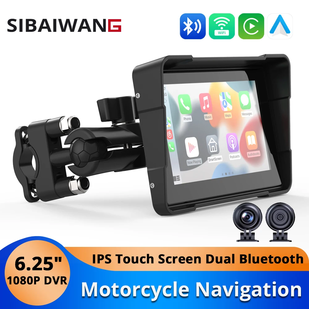 Portable 6.25Inch/5Inch Motorcycle GPS Navigation Wireless Carplay Android Auto DVR Drive Recorder Moto Monitor IPX7 Waterproof