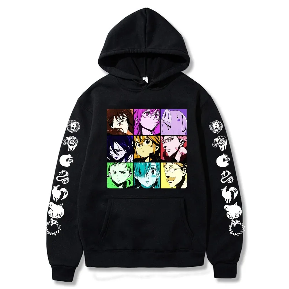 Caliente Anime los siete pecados capitales Elizabeth Diane Ban King Logo estampado con capucha hombres mujeres sudaderas con capucha Manga sudadera Harajuku pulóver