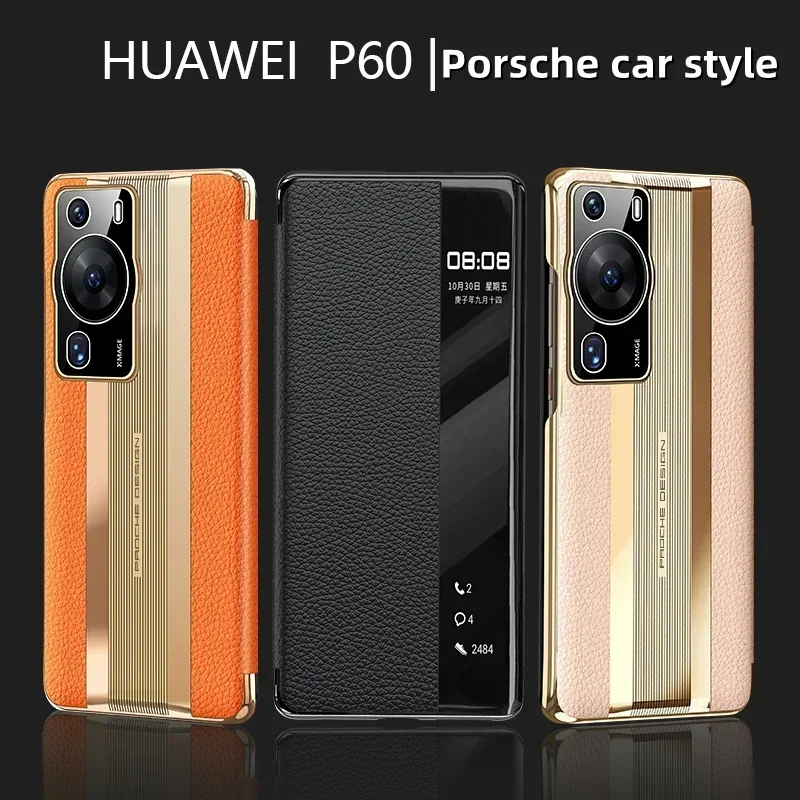 For Huawei P60 Pro Case Luxury Leather Smart Flip Phone Case For Huawei P 60 P50 Mate 50 Racing Style Shockproof Bumper Coque