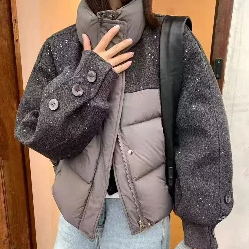 

Зимняя мода 2025 года, новая женская пуховая хлопковая куртка, короткий топ