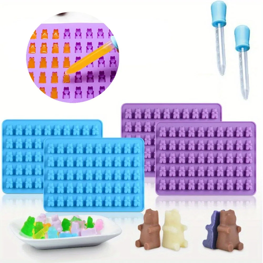 2Pcs Mini Gummy Molds Silicone Chocolate Mold 3D Snack Candy Molds with Liquid Dropper Nonstick Easy To Clean Baking Mould