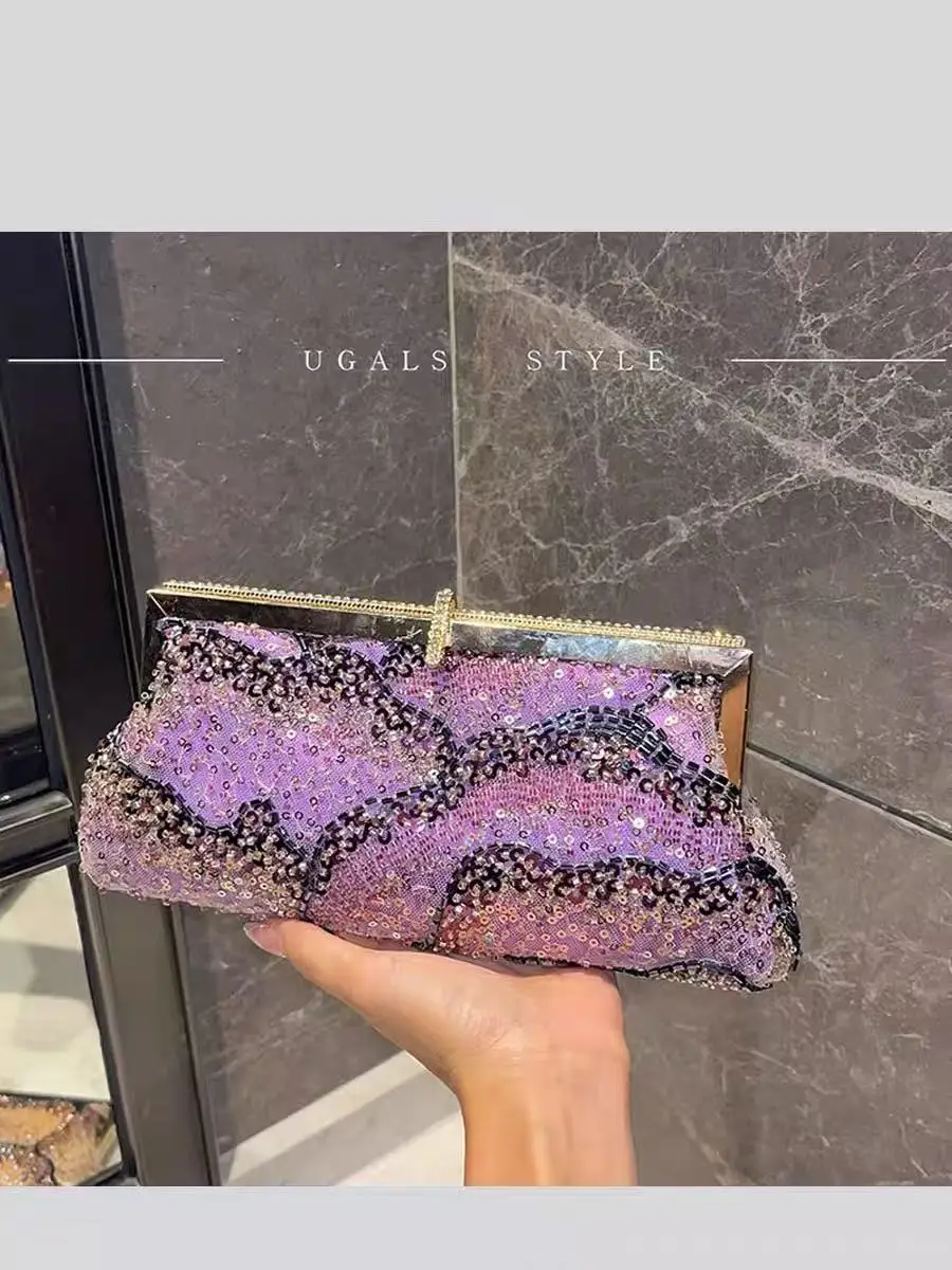 

Glitter Shiny Sequins Beads Beaded Clutch Purse Women Handbag Luxury Fashion Evening Bag Wedding Party Banquet Bag Shoulder Bag