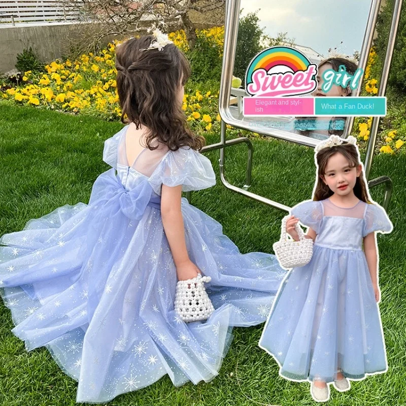 2023 Summer Elsa Princess Dress Girls' Dress Halloween Carnival Party Cosplay Elsa Queen Yarn Dress Little Girls' Dress Gift New