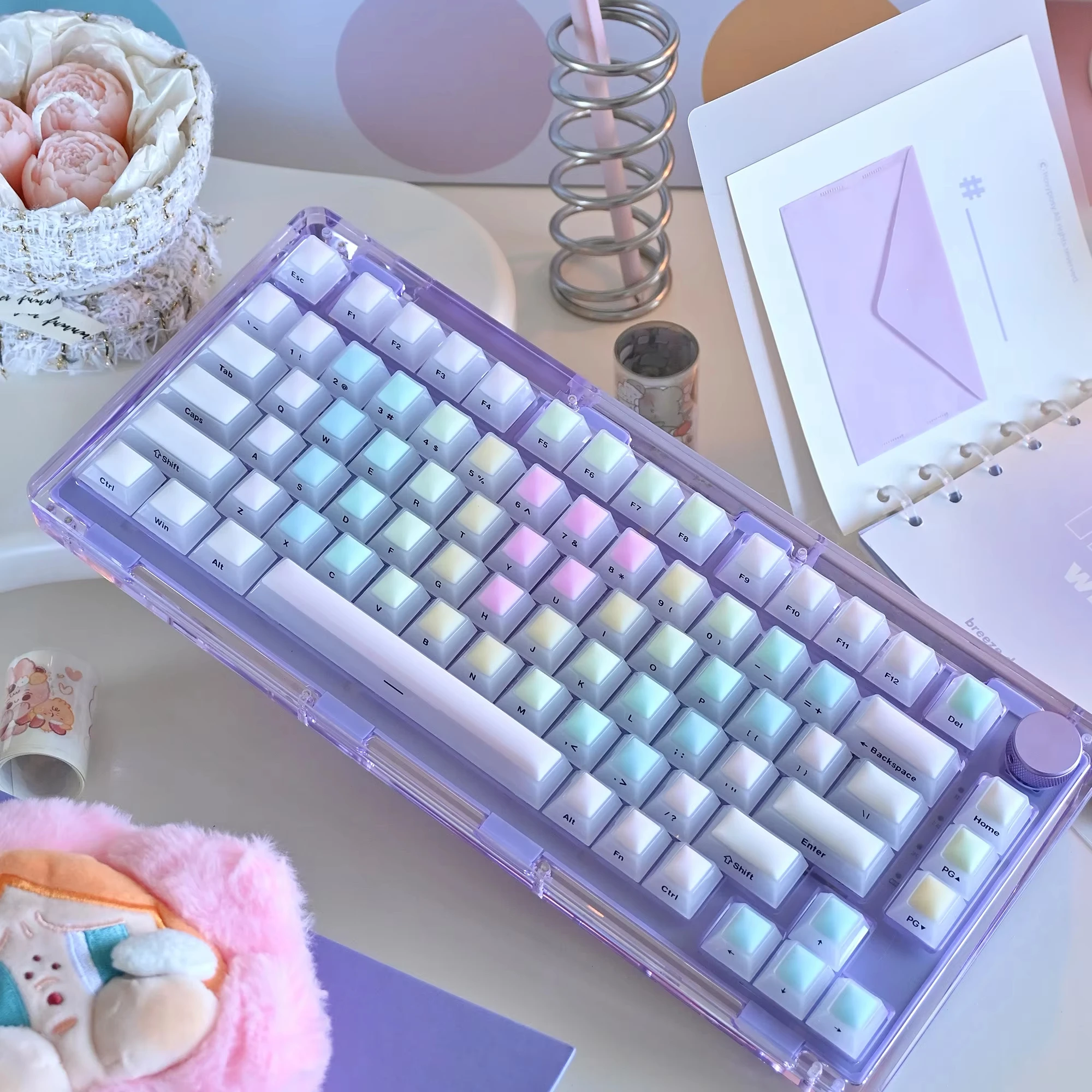 124 Keys Rainbow Castle Silica Gel Keycaps Cherry Profile Translucent PC Keycaps for Cherry MX Switches Mechanical Keyboard