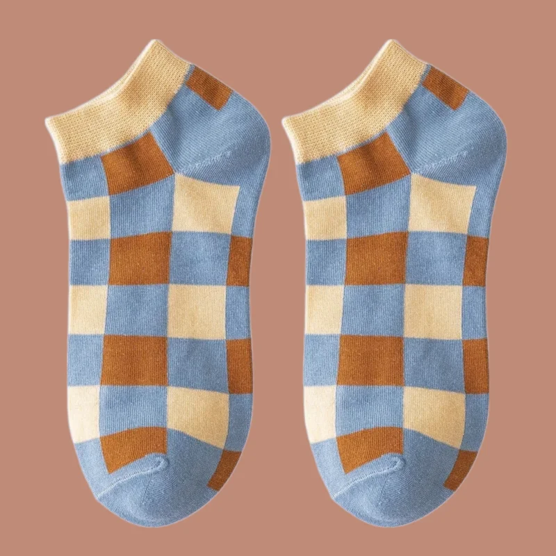 

5/10 Pairs 2024 New Men's Socks Fashion Short Socks Invisible Socks College Style Boat Socks Contrast Color Plaid Striped Socks