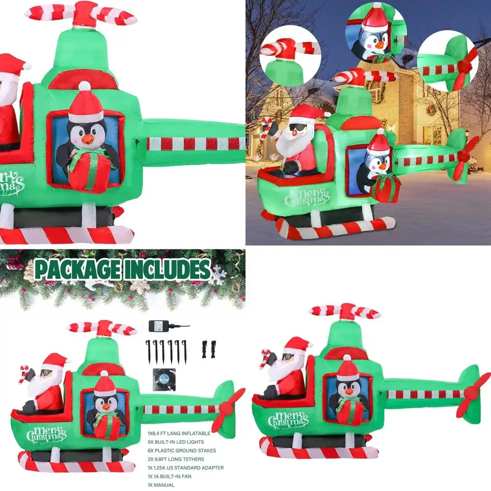 

7.8FT LED-lit Helicopter Inflatable Outdoor Christmas Decoration with Glitter Ball Yard Decor