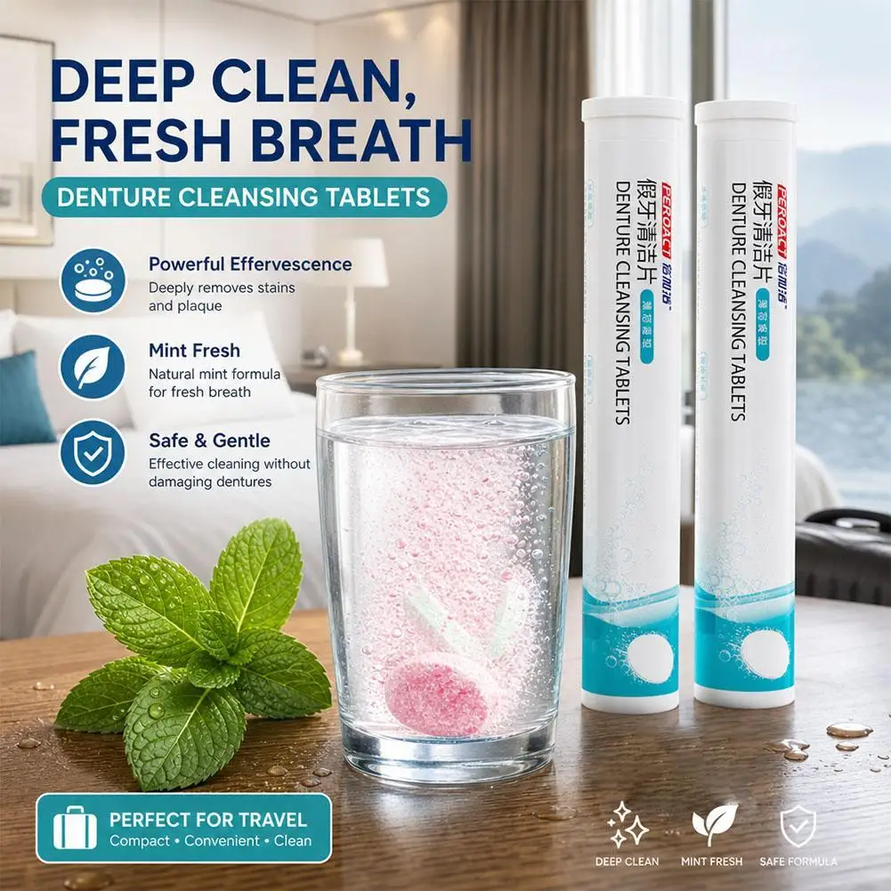 Denture Cleansing Tablets Cleaner For Retainers Aligners Night Guards False Teeth Soak Remover For Stains Odors Dental Care