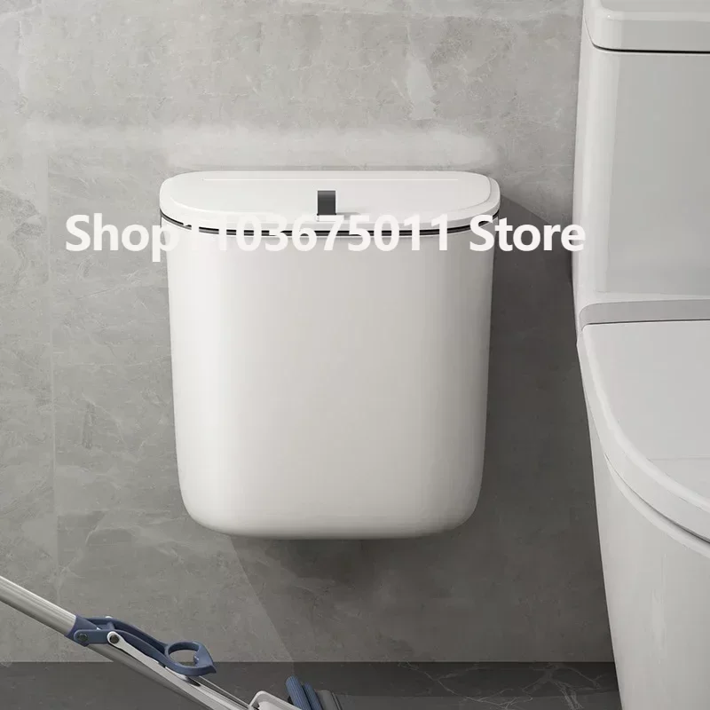 Bathroom Trash Can Wall Mounted Hanging Trash Bin With Lid Waterproof Narrow Seam Rubbish Bin Toilet Waste Garbage Bin 7/9L