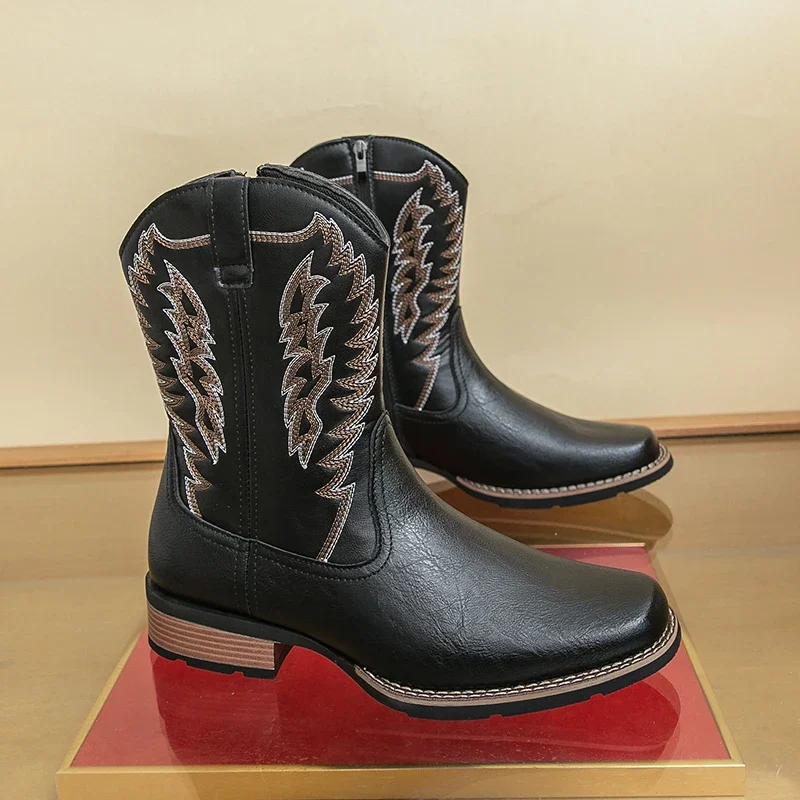 Men's Fashion Desert Denim Style Phoenix Embroidered Chuka Boots Square Toes Western Lace-Up Seal