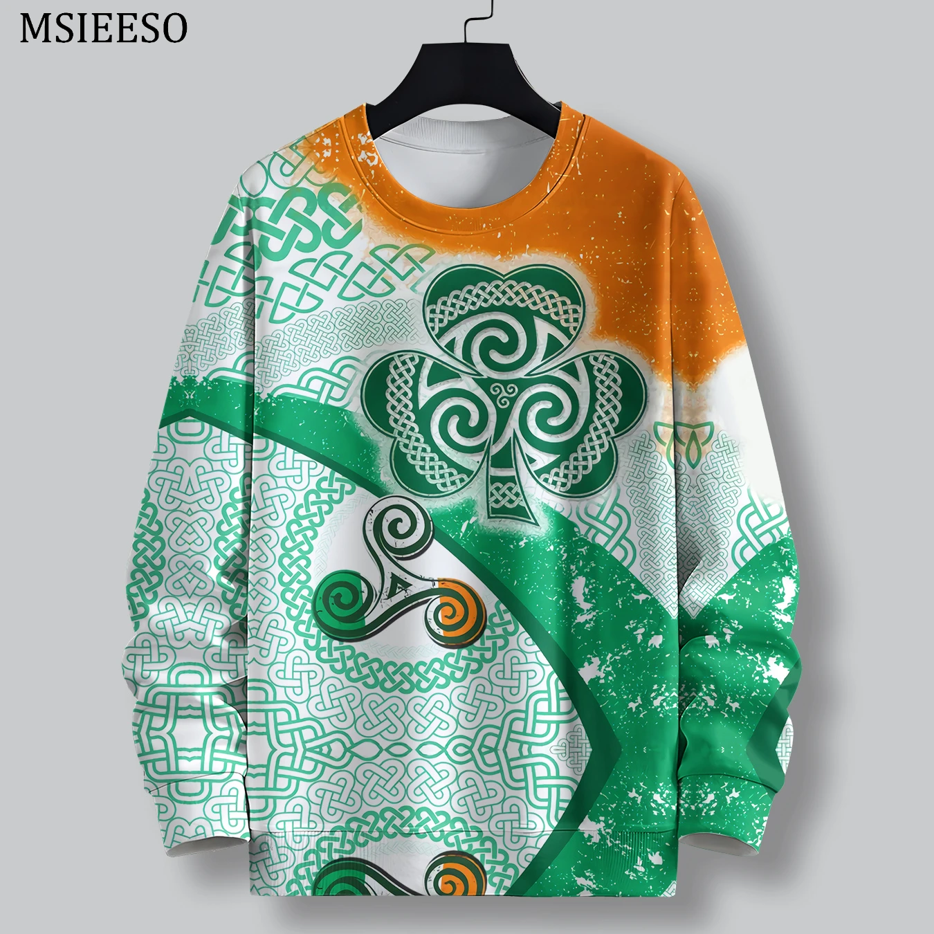 

MSIEESO Men Sweatshirt St. Patrick's Day in Ireland 3D Printed Round Neck Sportshirt Men Women Long Sleeve Casual Male Pullovers