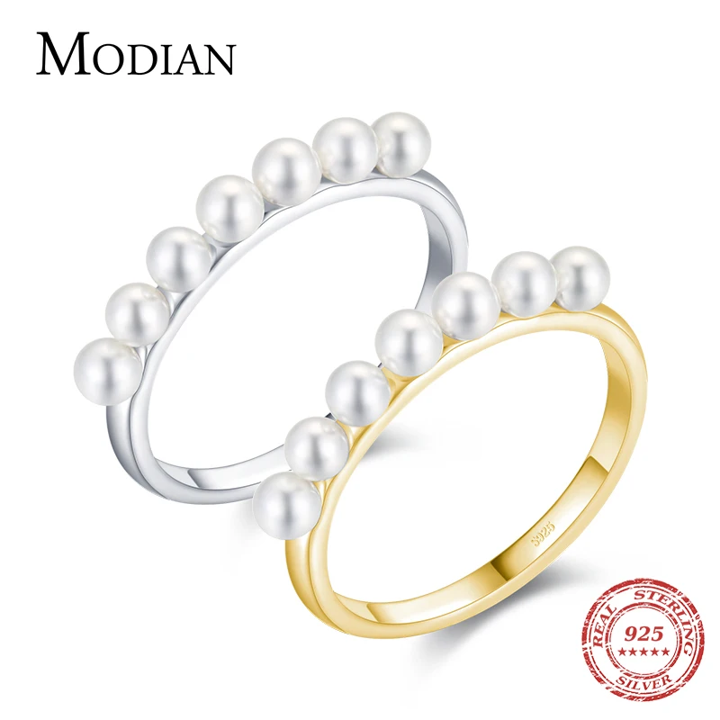 Modian 2021 New Real 925 Sterling Silver Simple Trendy Elegant Female Pearl Finger Ring For Women Gold Color Wedding Jewelry