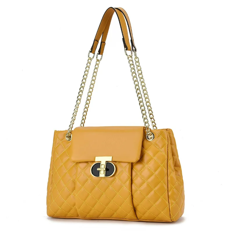 2026 New Vintage Style Women Quilted Chain Shoulder Bag PU Leather Lock Flap Crossbody Tote Purse