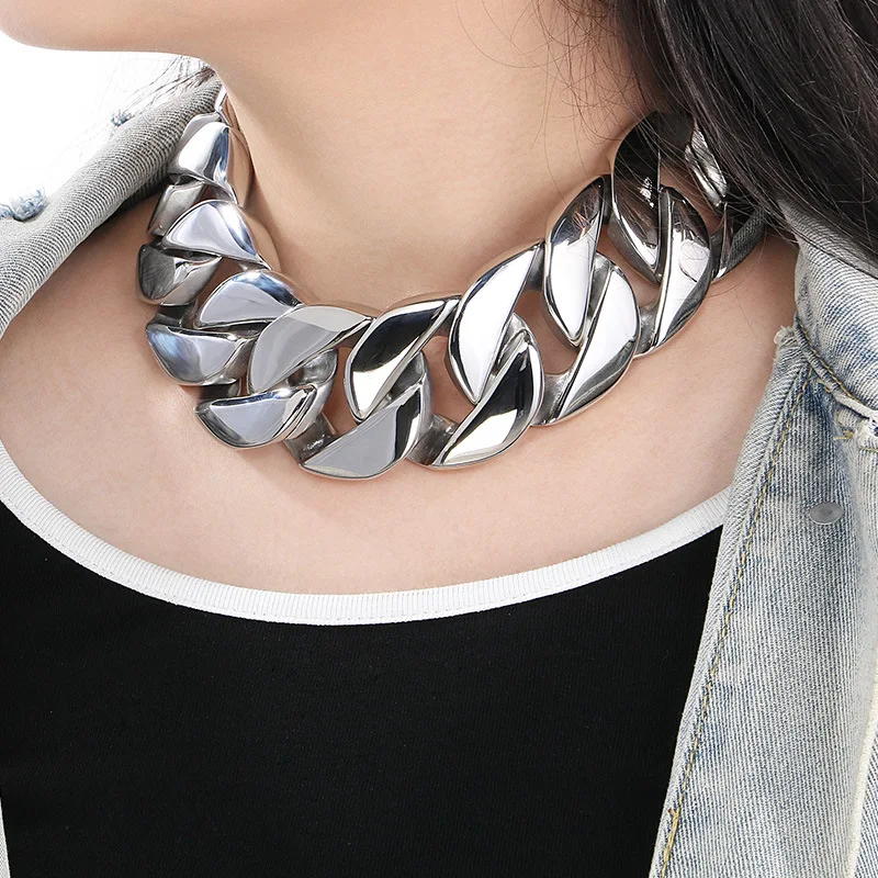ULJ Hip Hop Street Style Stainless Steel Exaggerate Big Chunky Fashion Unisex Golden Silver Color Cool Waterproof Jewelry