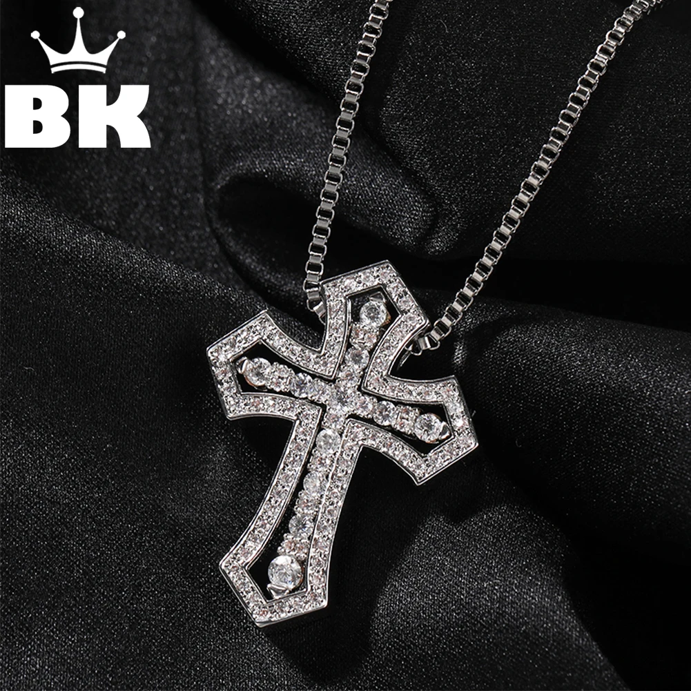 THE BLING KING Convertible Double Cross Pendant Necklace For Man Women Iced Out Cubic Zircon High Quality Jewelry 2mm Box Chain