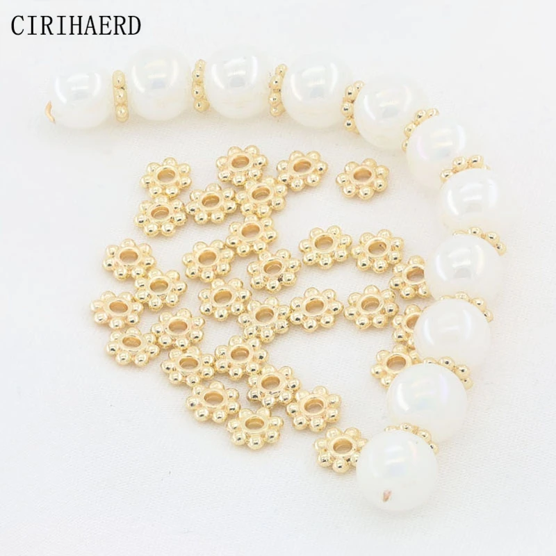 

4/6mm Spacer Piece 14K Gold-Plated Brass Metal Snowflake Bead Bracelet Separation Flat Beads For DIY Jewelry Making Accessories