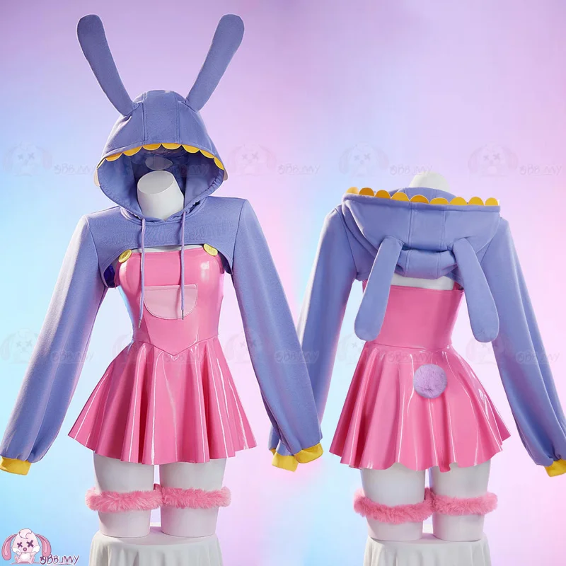 Rabbit Circus IAX Cosplay Costume Anime Game Halloween Carnival Girl Sweet Leather Dress Coat Socks Props rabbit Uniform S-XL