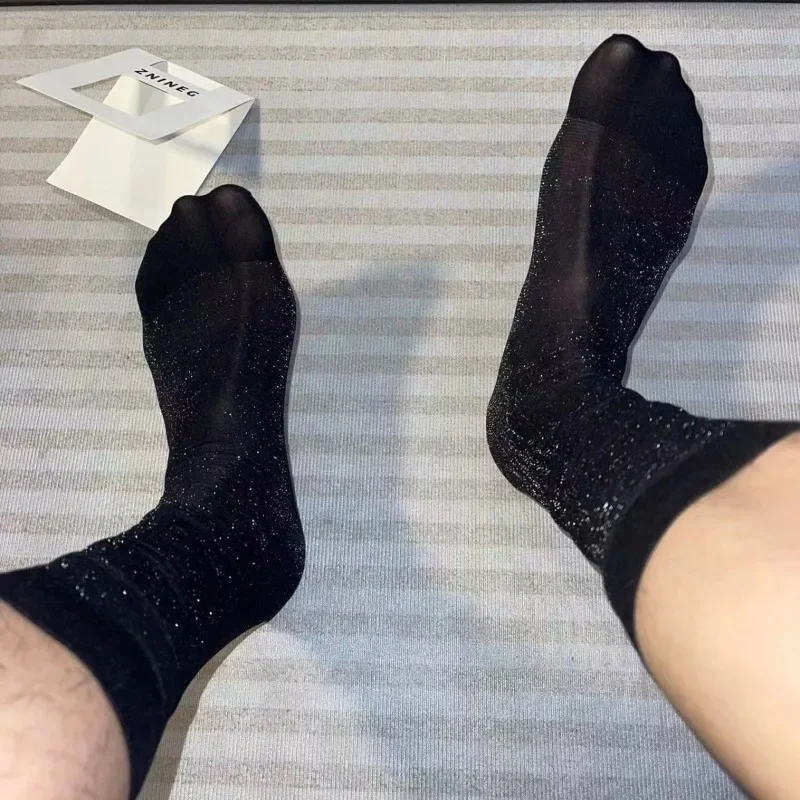 

Летние мужские нейлоновые носки до икр, сексуальные прозрачные блестящие тонкие дышащие шелковые чулки, мужские сексуальные деловые рабочие носки, длинные мужские носки