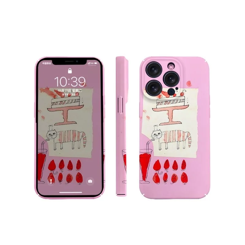 Cute Cartoon Case para iPhone, Hard Mobile Phone Cases, Ins, Rosa, Morango, Rosa, Ins, 14, 13, Pro, Max, 15Plus, 15PRO, 12