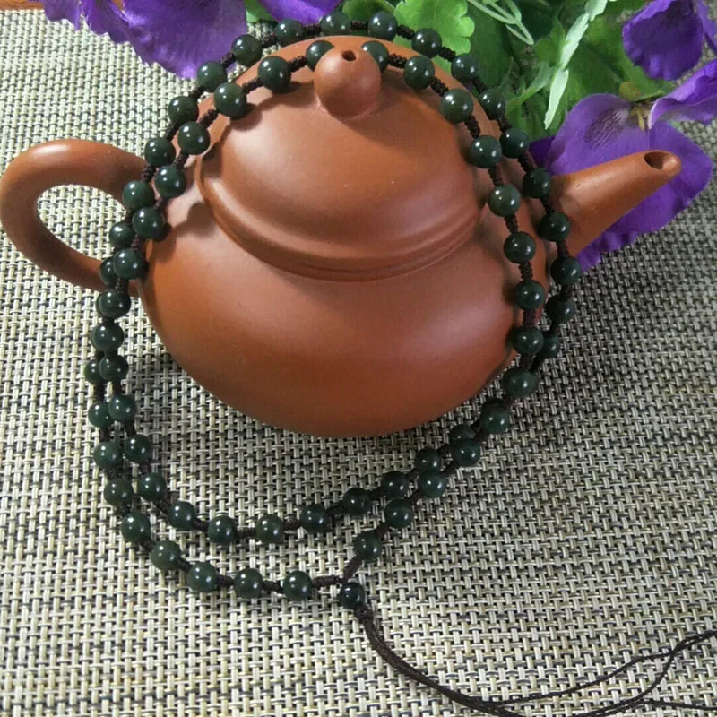 Natural Hetian Jade Handmade beads Necklace Jewelry Lucky Exorcise evil spirits Auspicious Amulet Jewelry Fine Jade Necklace