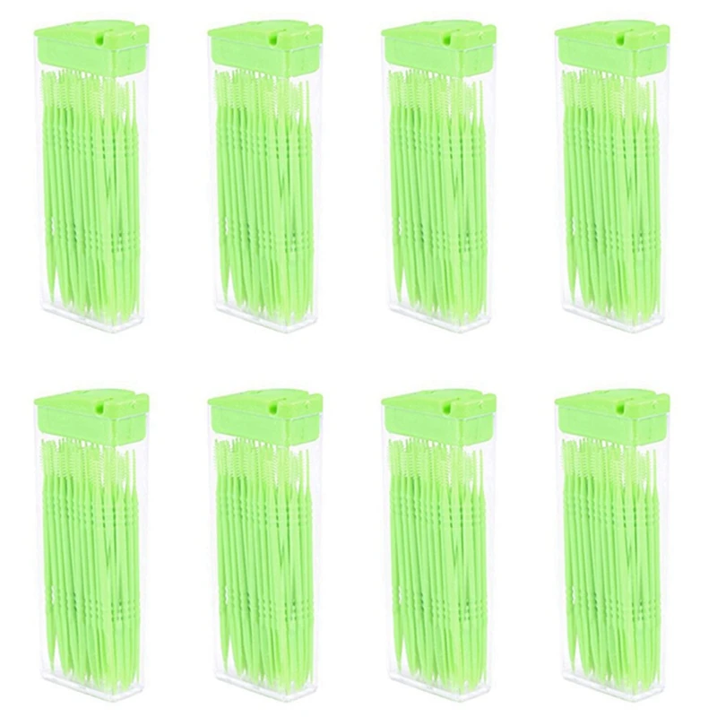 

400 Pcs Plastic Toothpicks 2 Way Tooth Picks Interdental Brush Cleaners Portable Box Random Color