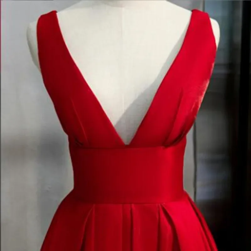 Robe de Soirée Rouge à Col en V pour Femme, Tenue de Bal Formelle, Éducative