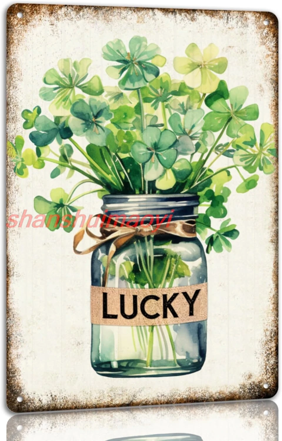 St Patrick's Day Tin Sign Clovers Mason Jar Metal Signs Irish Holiday Decor Green Shamrock Lucky Clover Wall Hanging Decora sign