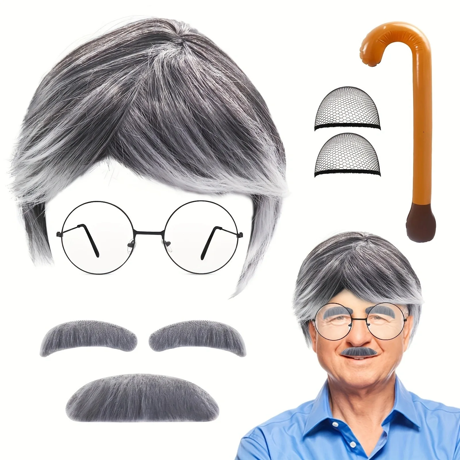 

Halloween Middle-aged and Elderly Men Grandpa Wig and Beard Set Grandma Dress Up Set Stage Performance Costumes Accessories