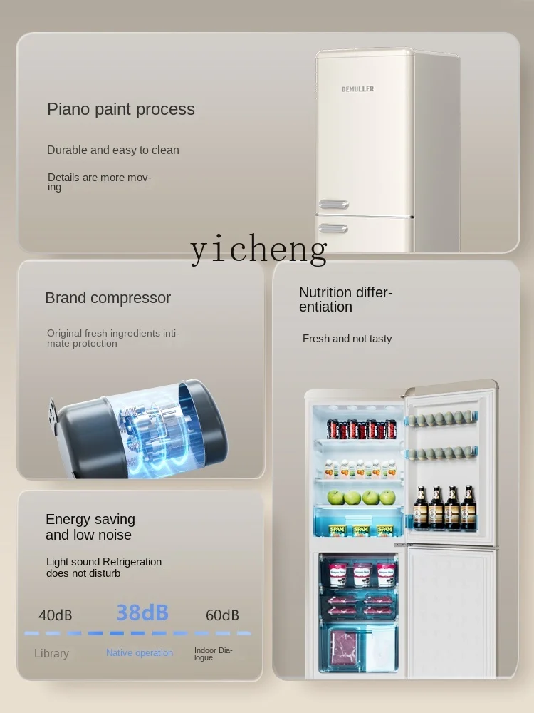 Retro Refrigerator Large Capacity Color Small Household Double Door Freeze Storage Dormitory Mute Energy Saving