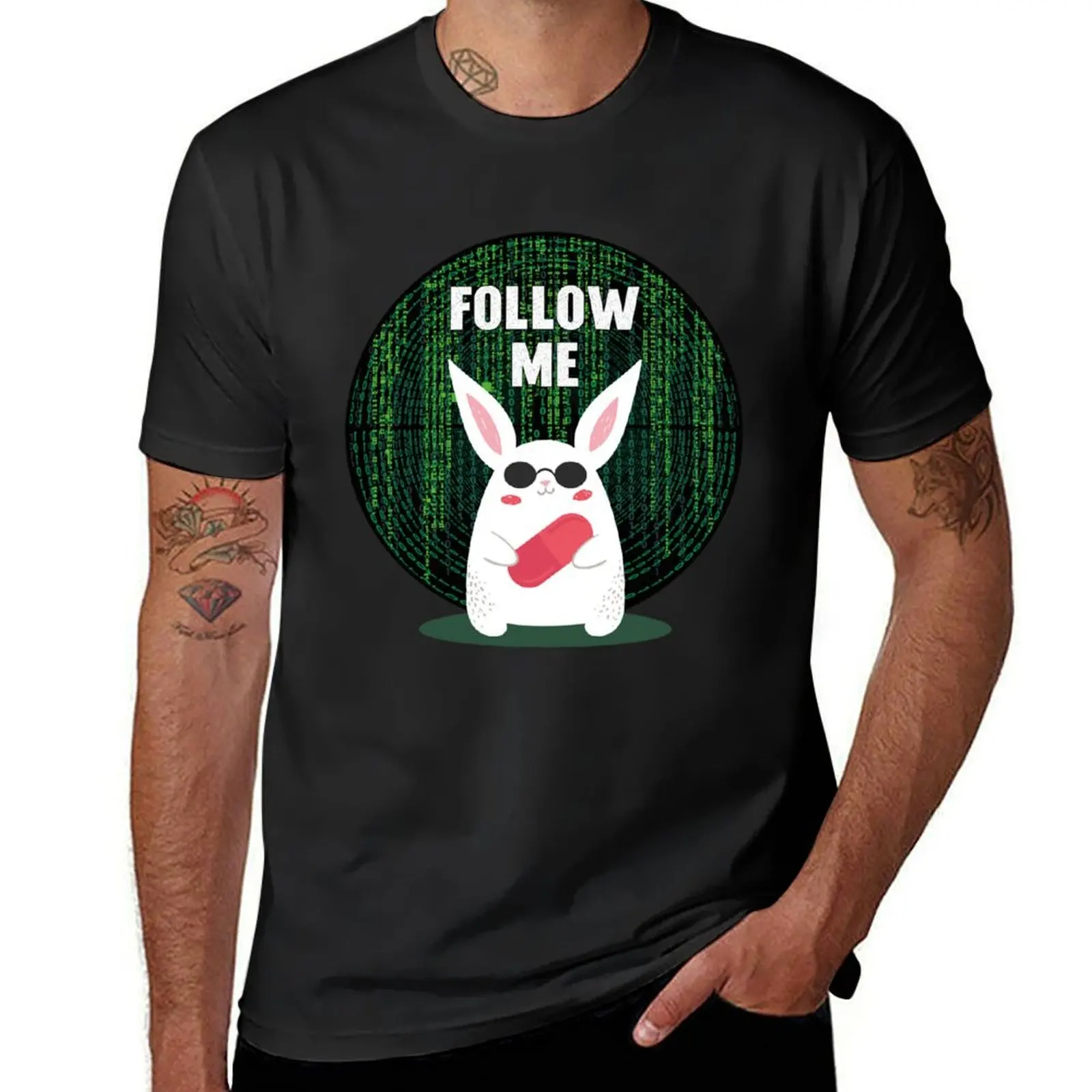 

Matrix...Follow me T-Shirt blacks plus size tops summer shirt T-shirts for men cotton