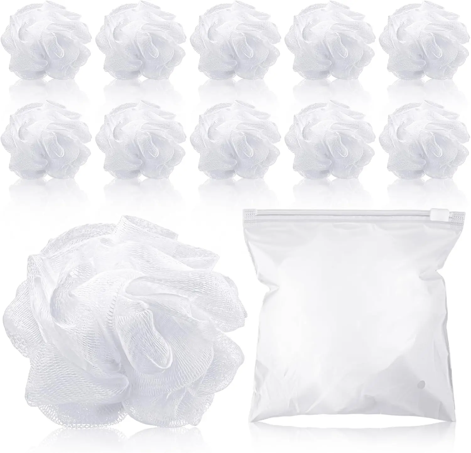 

12 Pack Travel Size Loofah, Individually Wrapped, Mini Shower Puff with Case, Bulk Mesh Bath Sponge for Travel and Daily Use