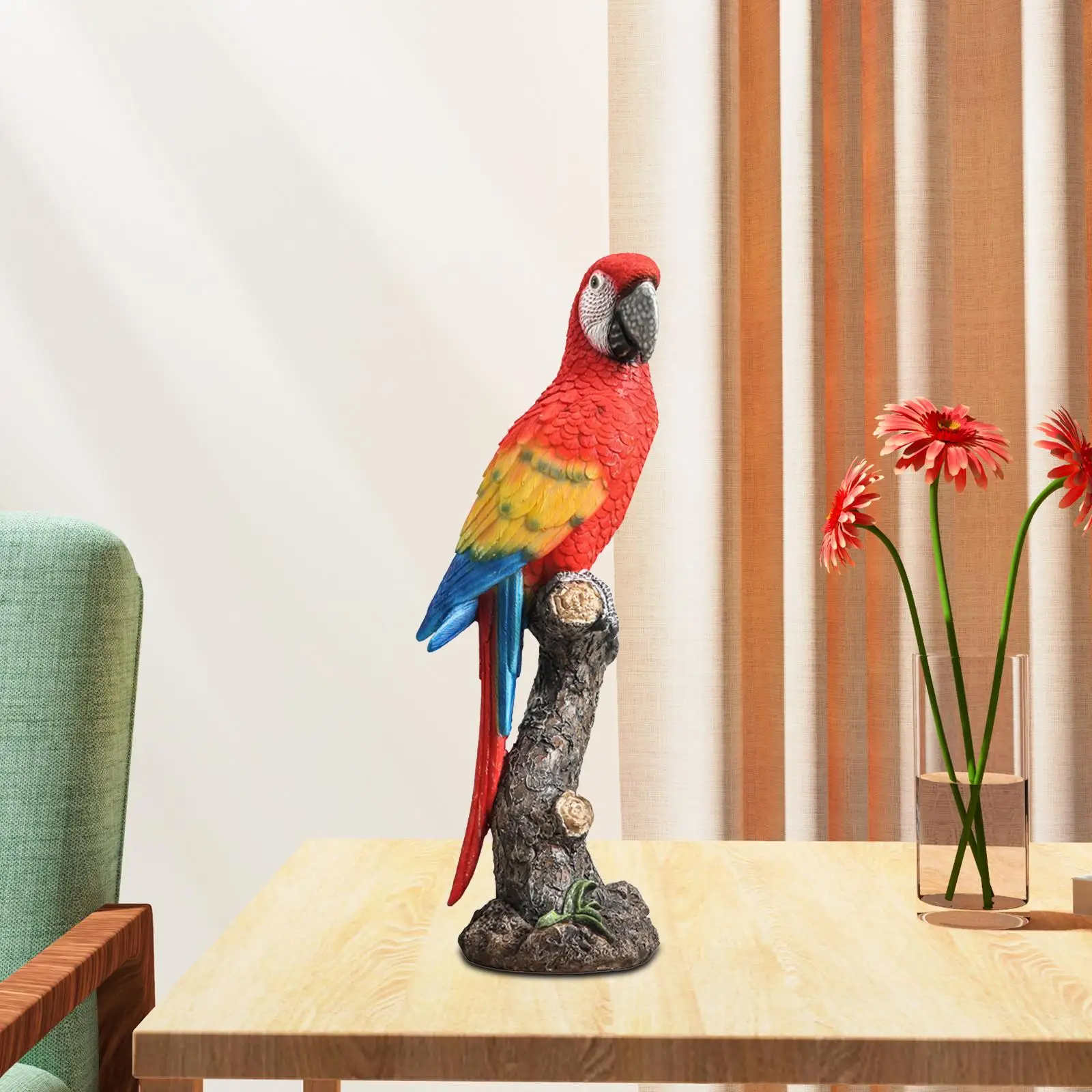 Parrot Figurine Bird Ornament Cute Garden Statue for Office Bedroom Porch