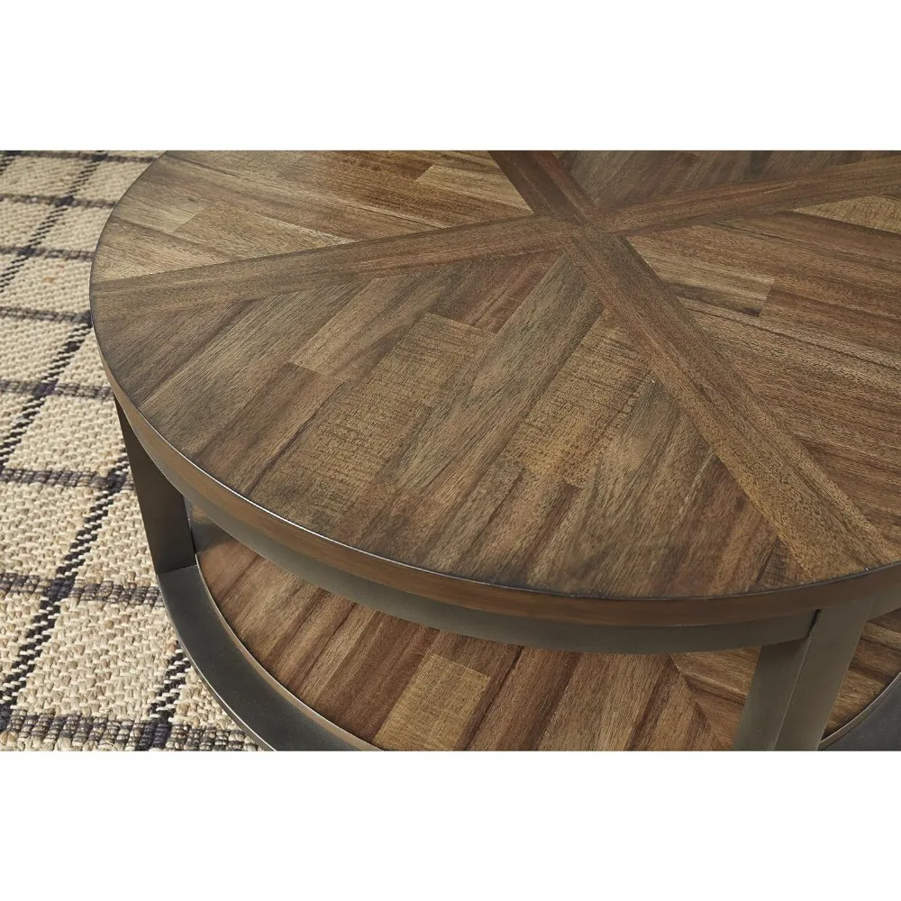 XMSJ Signature Design by Rustic Round Set da 3 pezzi, include 1 tavolino e 2 tavolini con chiusura fissa