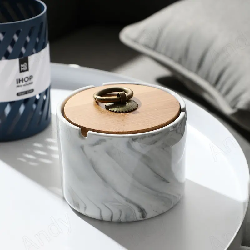 Golden Stroke Ceramic Ashtray Marble Texture Decorative Office Ashtrays Living Room Desktop Ash Tray Modern Home Decoration