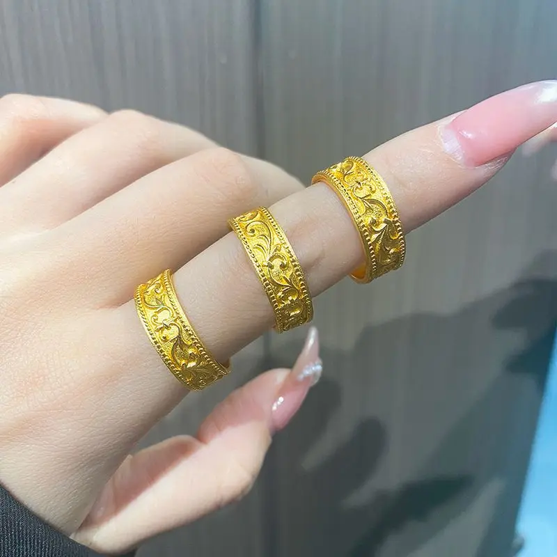 

Позолоченное кольцо с современным китайским благоприятным узором, роскошное уникальное текстурированное однотонное кольцо, универсальные эффектные ювелирные изделия для нее