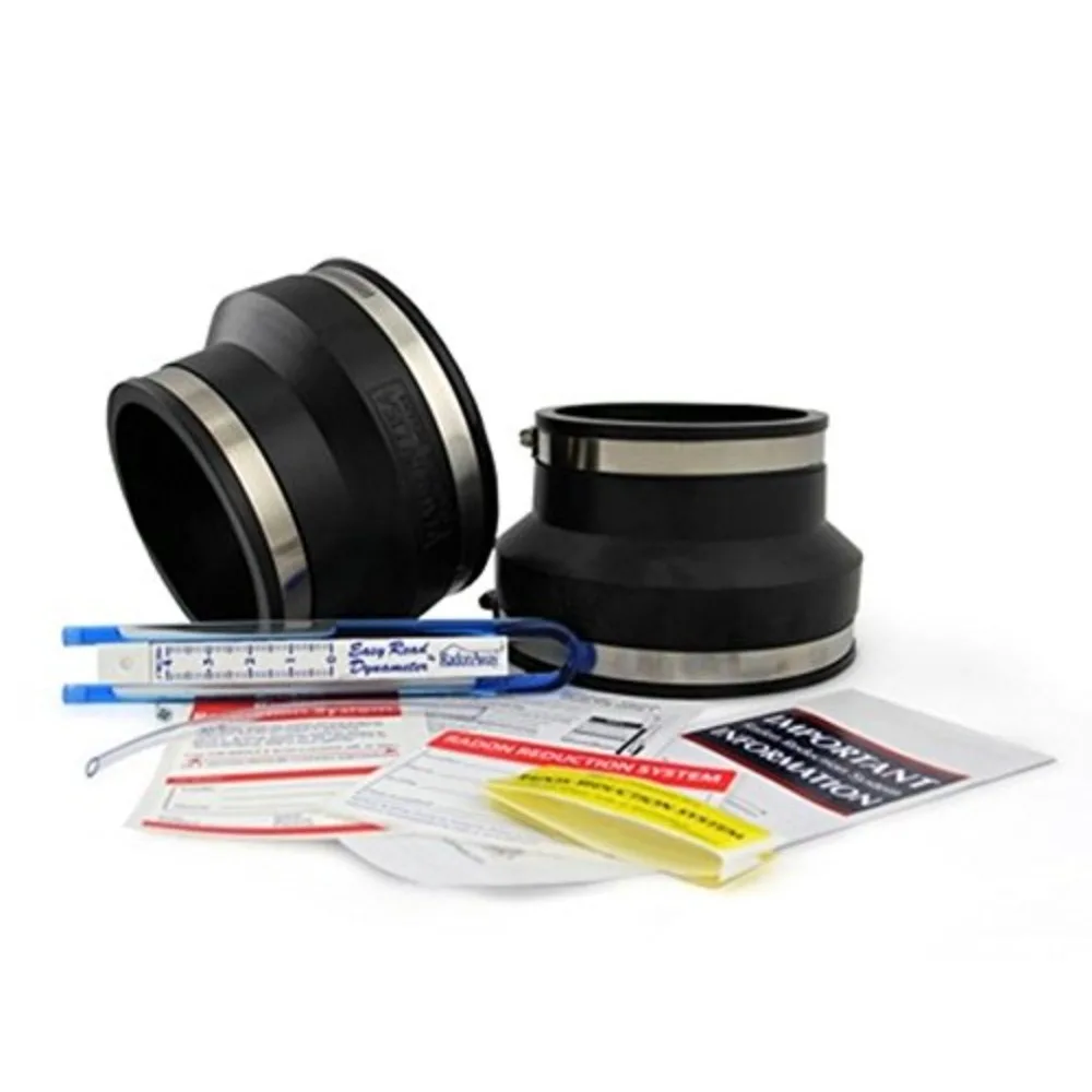 Radon Reduction System with Installation Kit, 3x4, 4-Outlet, 250 CFM, 4500 RPM, Black