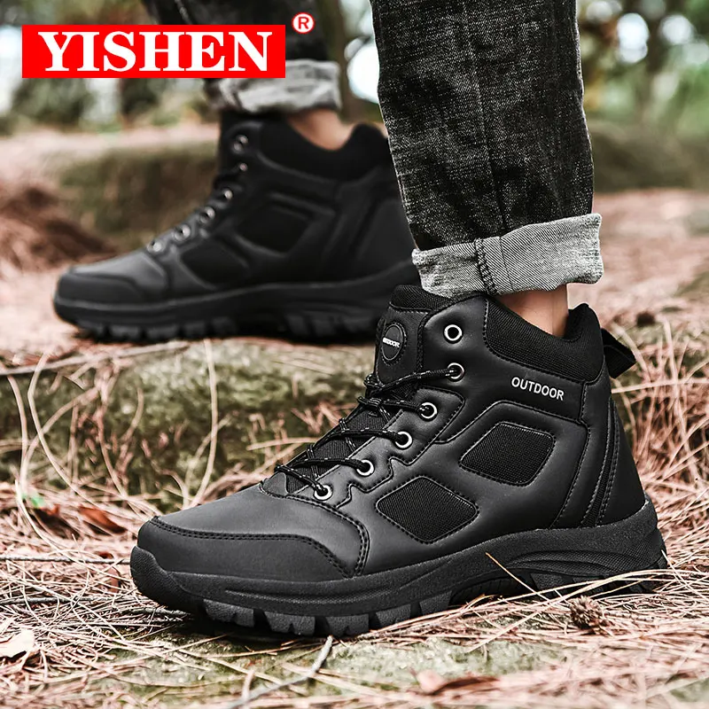 

YISHEN Men Shoes Winter Combat Tactical Boots Ankle Work Safety Shoes Special Force Army Boots Leather Low Top Motorcycle Shoe