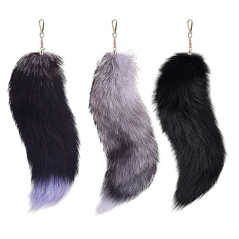 New Real Fox Fur Tail Large Long Natural Fur tail Keychain Pendant Cosplay tail Cute Wolf Fox Tail Fur Car Keychains For Women