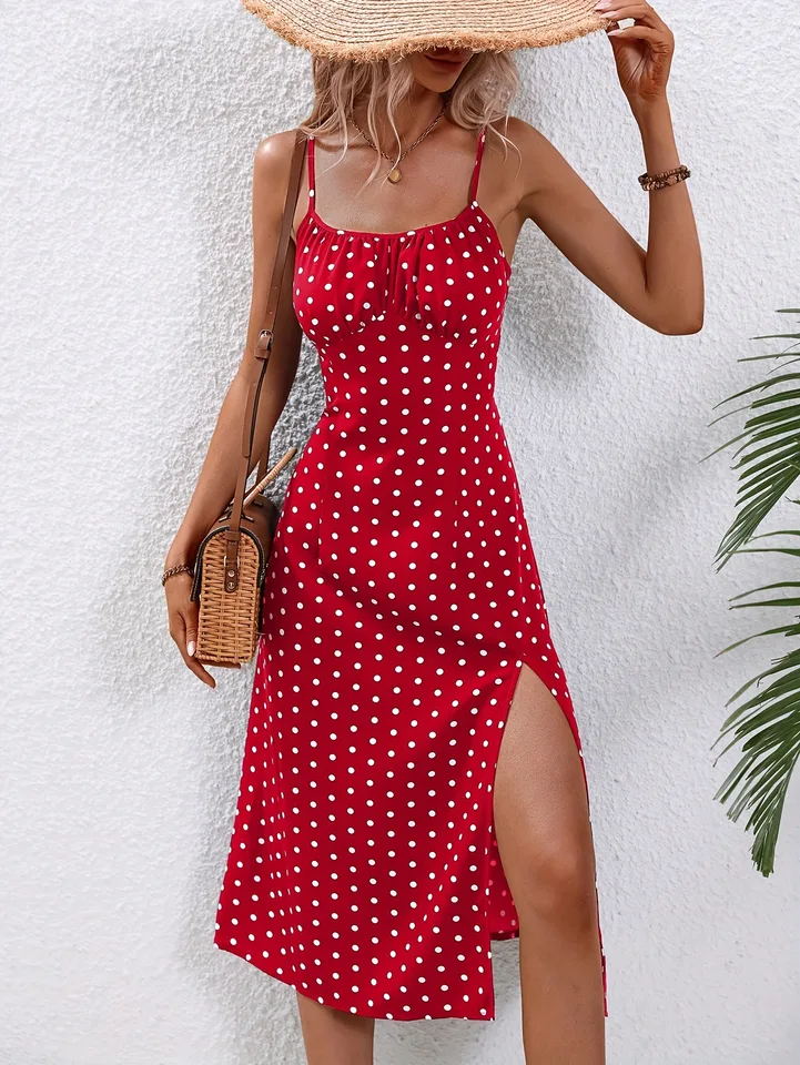 Vestido de Verano Boho para Mujer 2024 con Estampado Floral, Tirantes Finos, Escote Cuadrado y Abertura Lateral Elegante 5