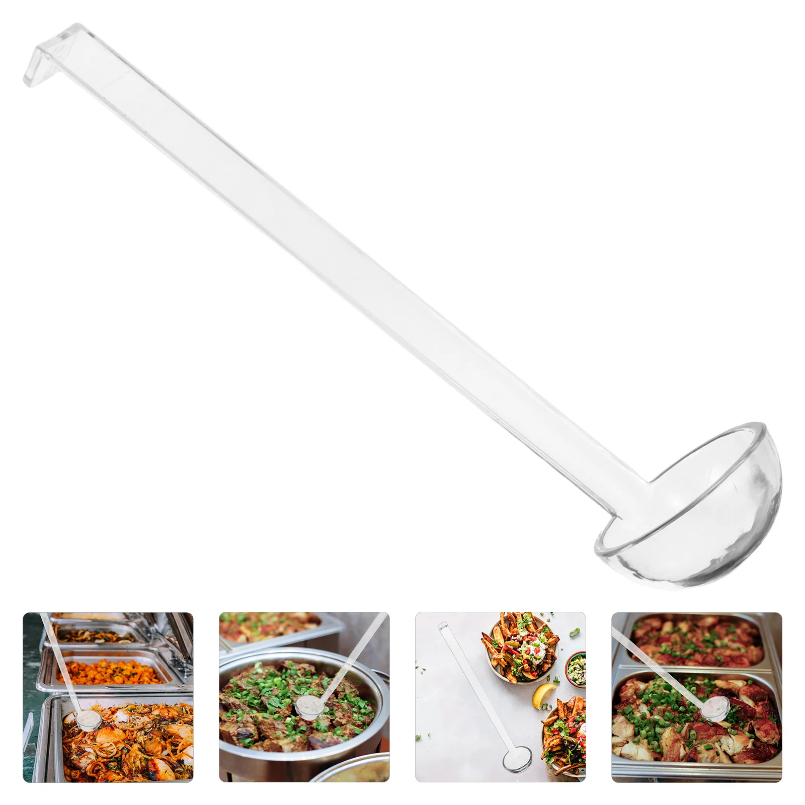

4Pcs Vacuum Cooking Ladles Clear Plastic Long Handle Serving Spoons for Soup Sauce Punch Dressings Party Catering
