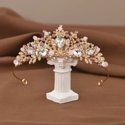 Pink Princess Crystal Crown For Girls Rhinestone Tiara For Birthday Party Gift Headdress Children's Hair Accessories Decoration