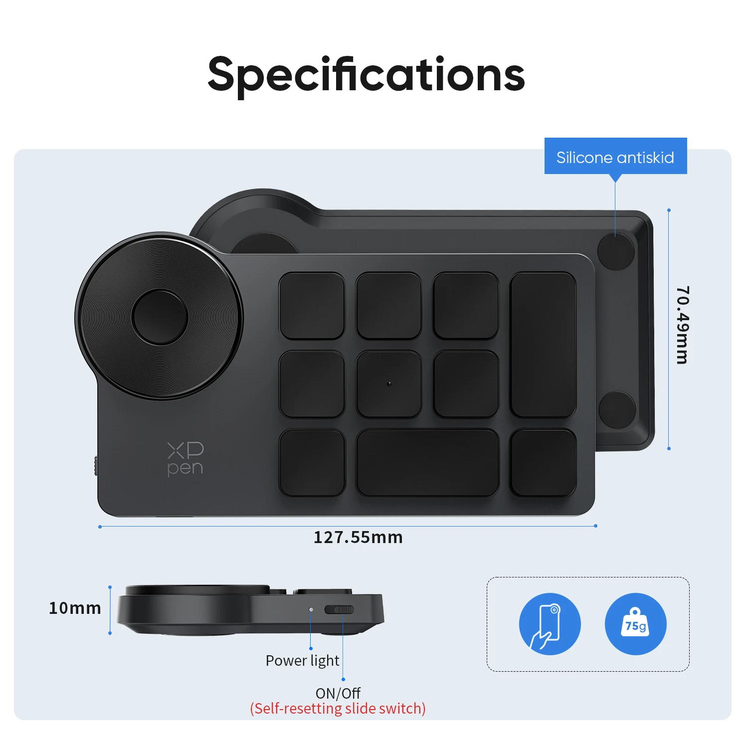 XPPen ACK05 Kabellose Shortcut-Fernbedienung, 10, individuelle Tastenkombinationen, tragbare Bluetooth-Tastatur für Windows, Mac, Zeichentablett