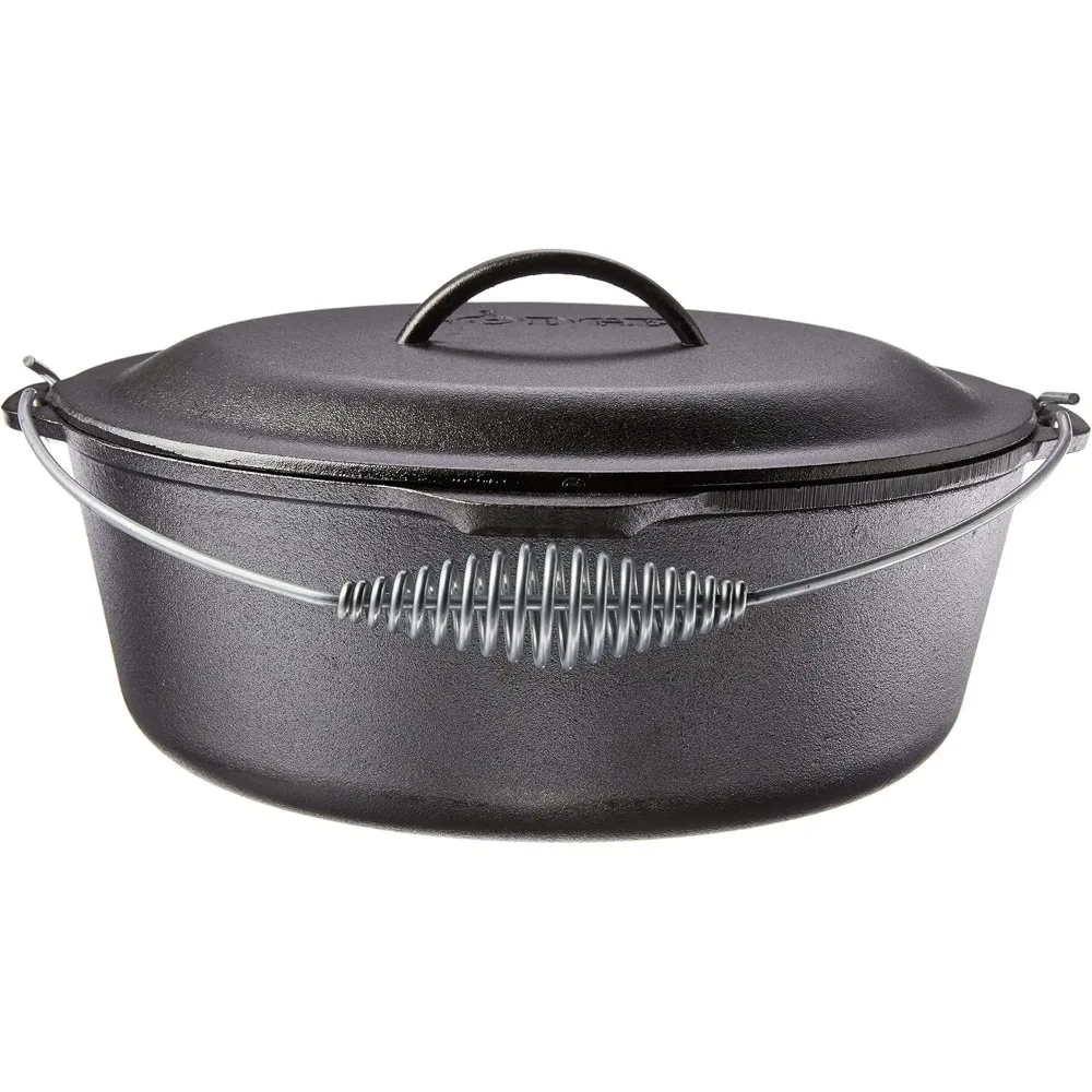 Lodge 9 Quart Pre-Seasoned Cast Iron Dutch Oven with Lid - Wire Bail Handle for Easy Transfer from Cooking Surface to Table