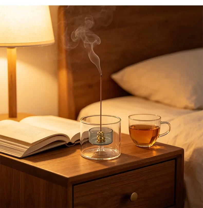 Doppelglas-Räucherstäbchenhalter in Kürbisform mit Glas-Aschefänger für Meditation, Yoga und Spa – Detail 9
