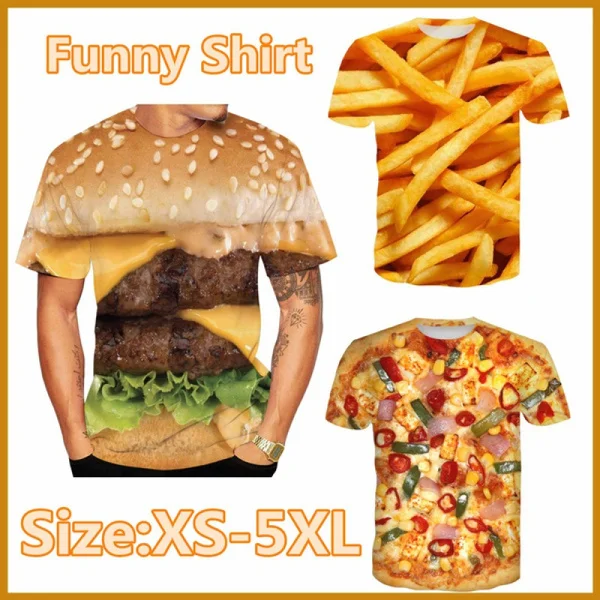 Fashion Men T-shirts 3d Print T-Shirt Hamburger Pizza Chips T Shirt Summer Casual